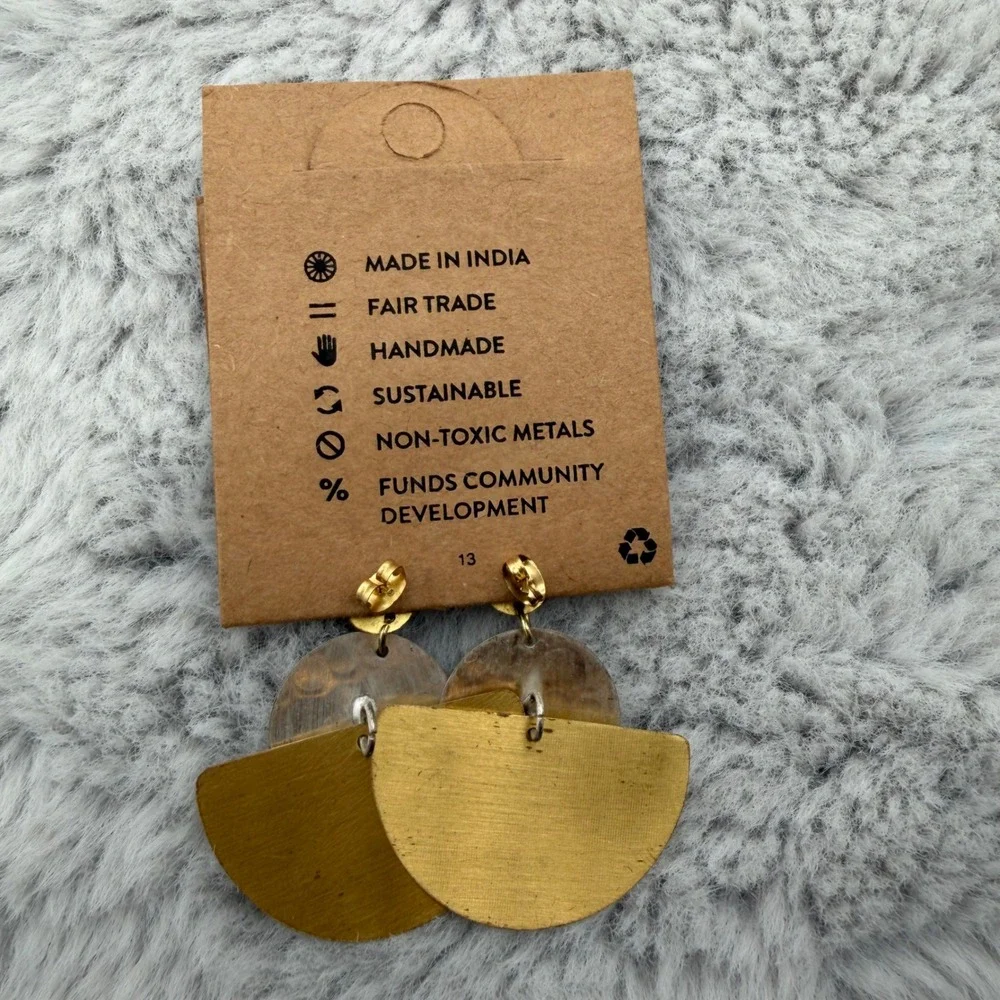 Matr Boomie Earrings OS Gold Silver Mixed Metal Geometric Tiered Drop NEW